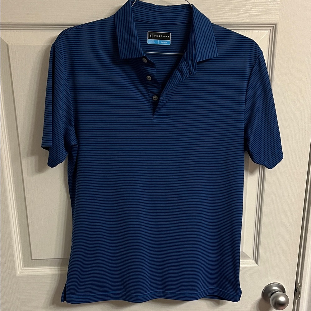 PGA Tour Navy Striped Polo Shirt